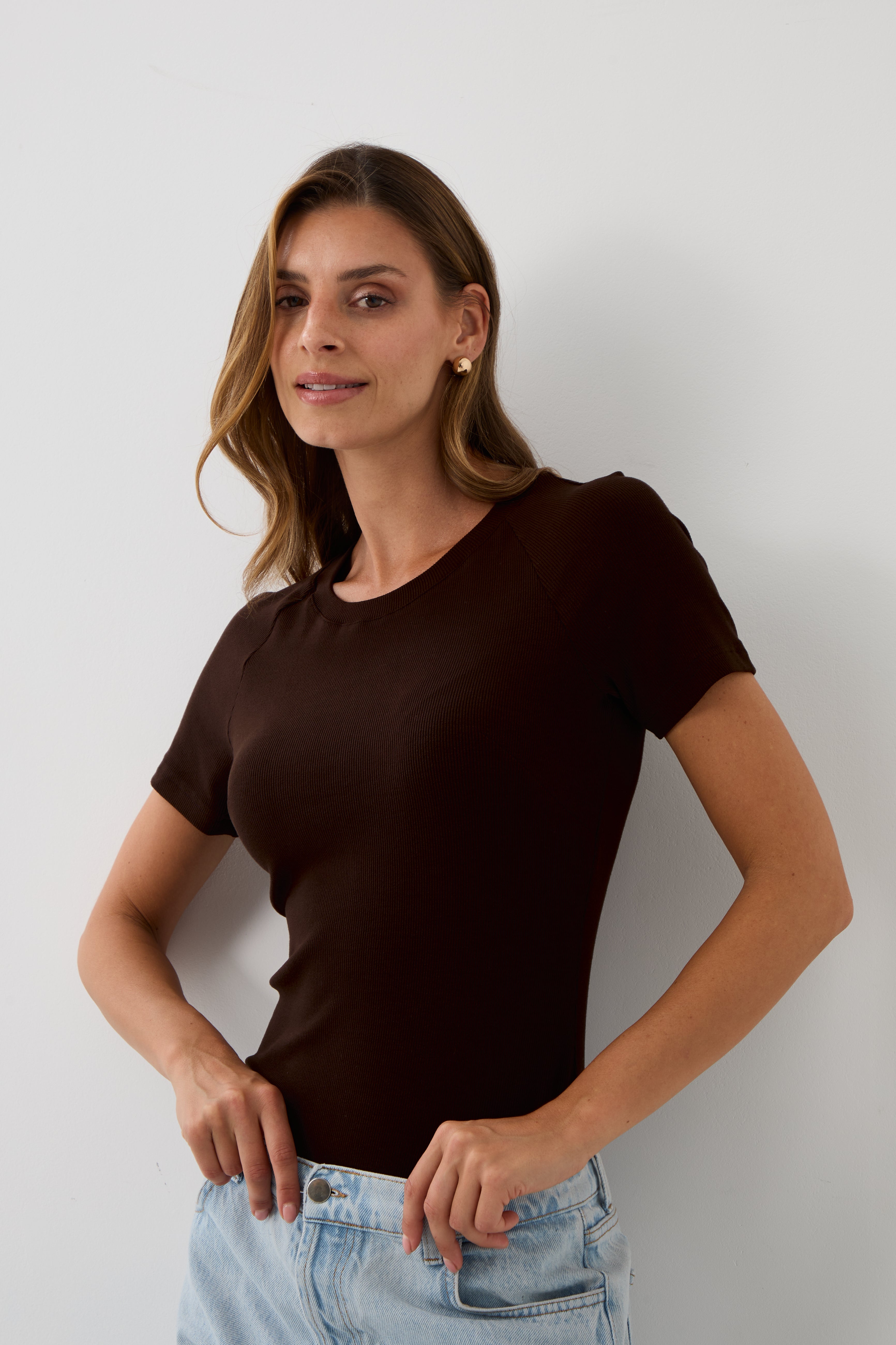 Blouse SAWCIA WITH SHORT SLEEVE roast coffee