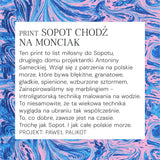 Print Sopot chodź na monciak – abstrakcyjny wzór w niebiesko-różowych falach, inspirowany morzem i marblingiem