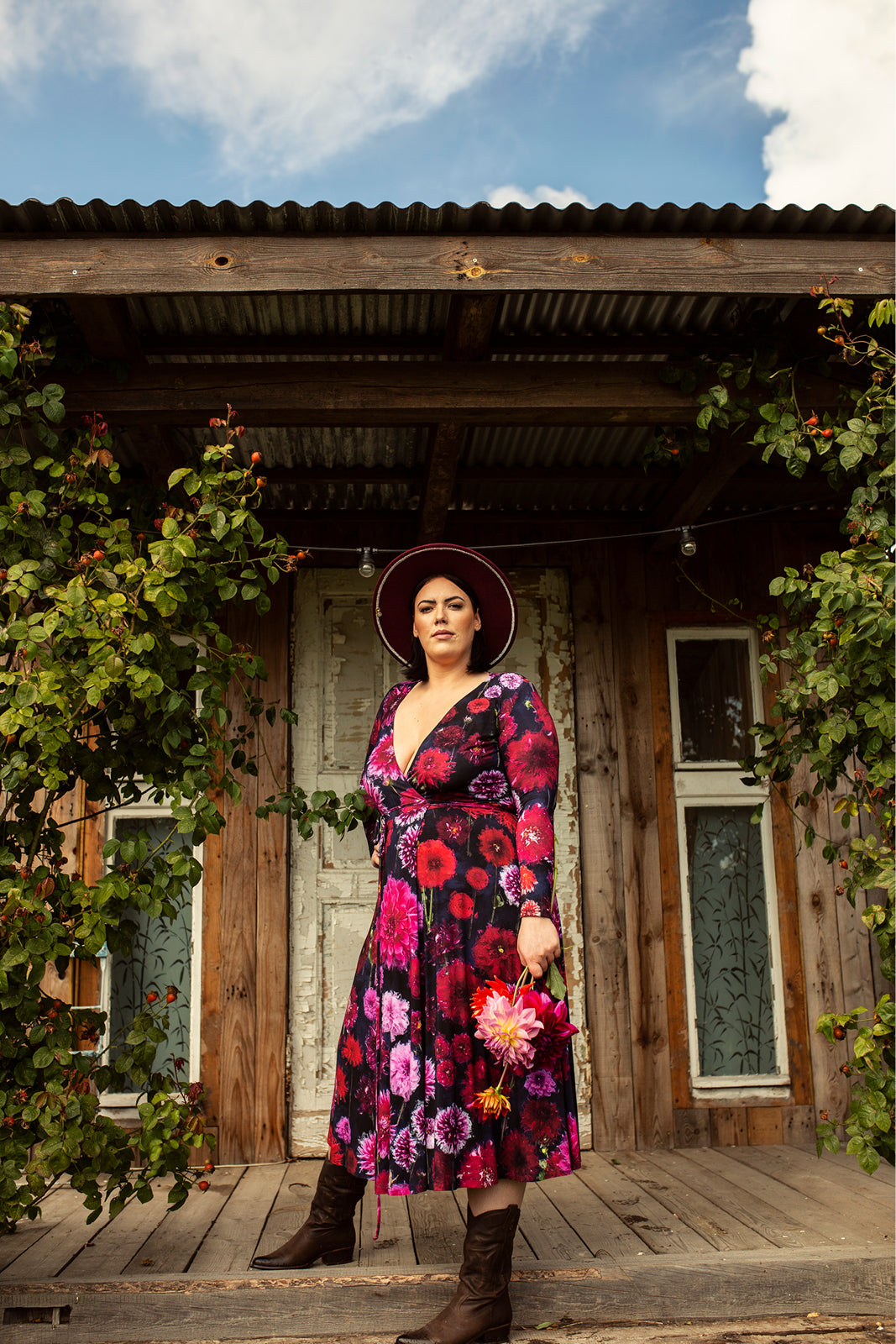 DREAMGIRL dress with long sleeves Dahlia print
