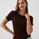 Blouse SAWCIA WITH SHORT SLEEVE roast coffee