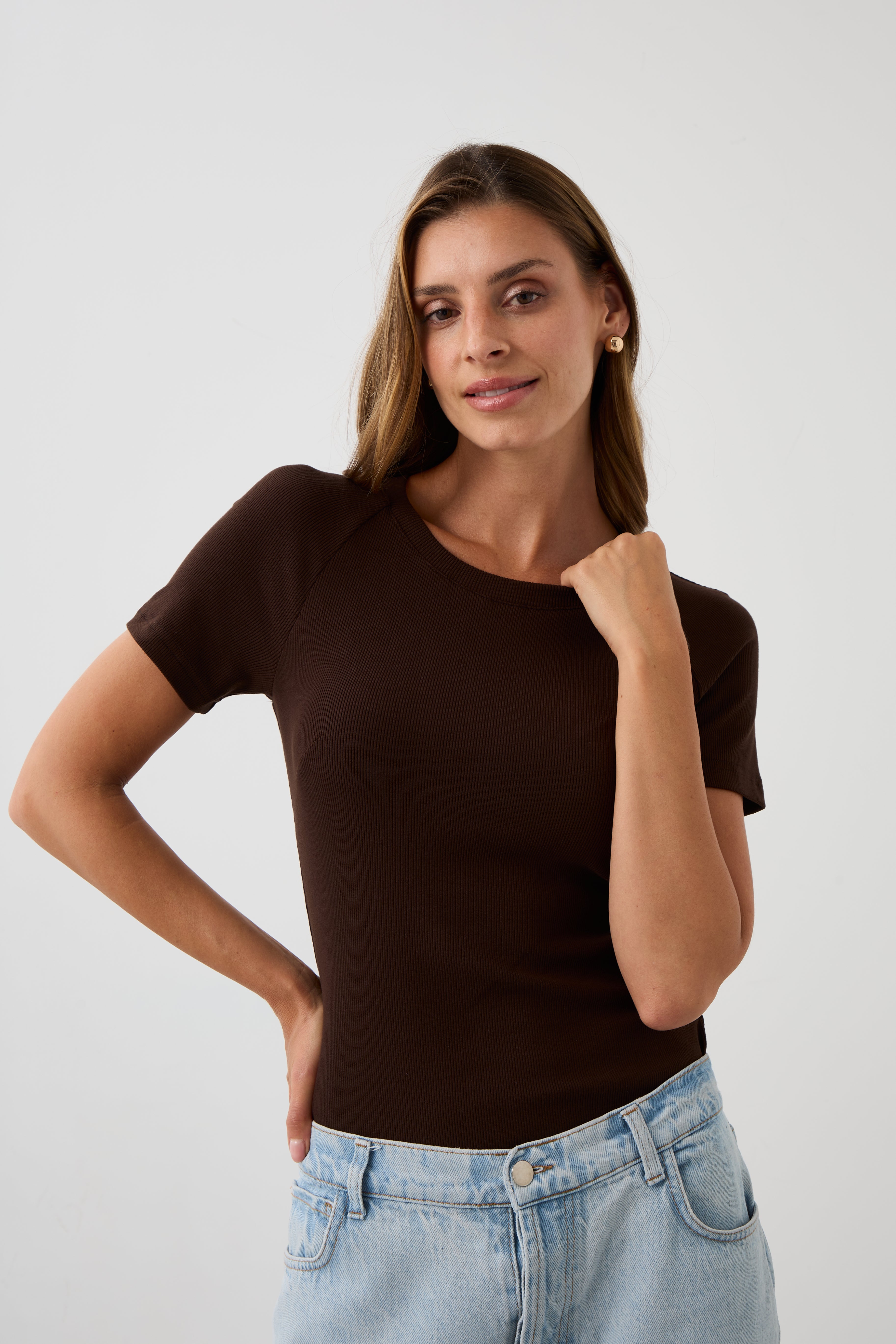 Blouse SAWCIA WITH SHORT SLEEVE roast coffee