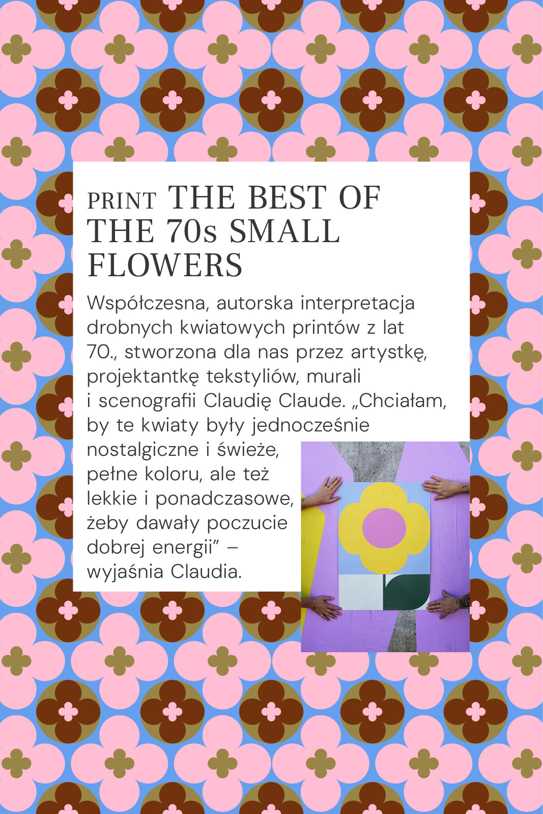 Kwiatowy print lat 70. w pastelowych kolorach – nowoczesna, nostalgiiczna grafika tekstylna