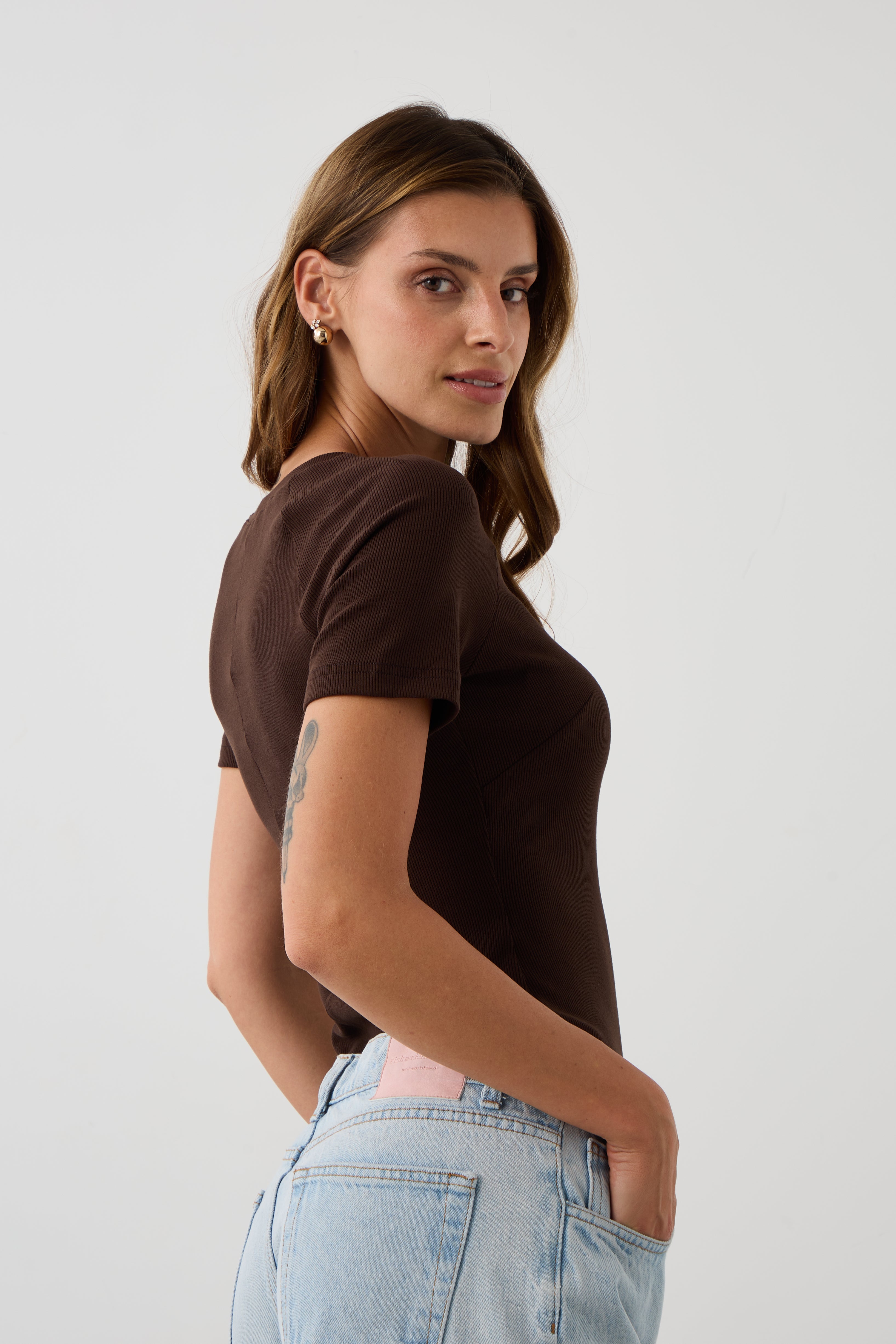 Blouse SAWCIA WITH SHORT SLEEVE roast coffee