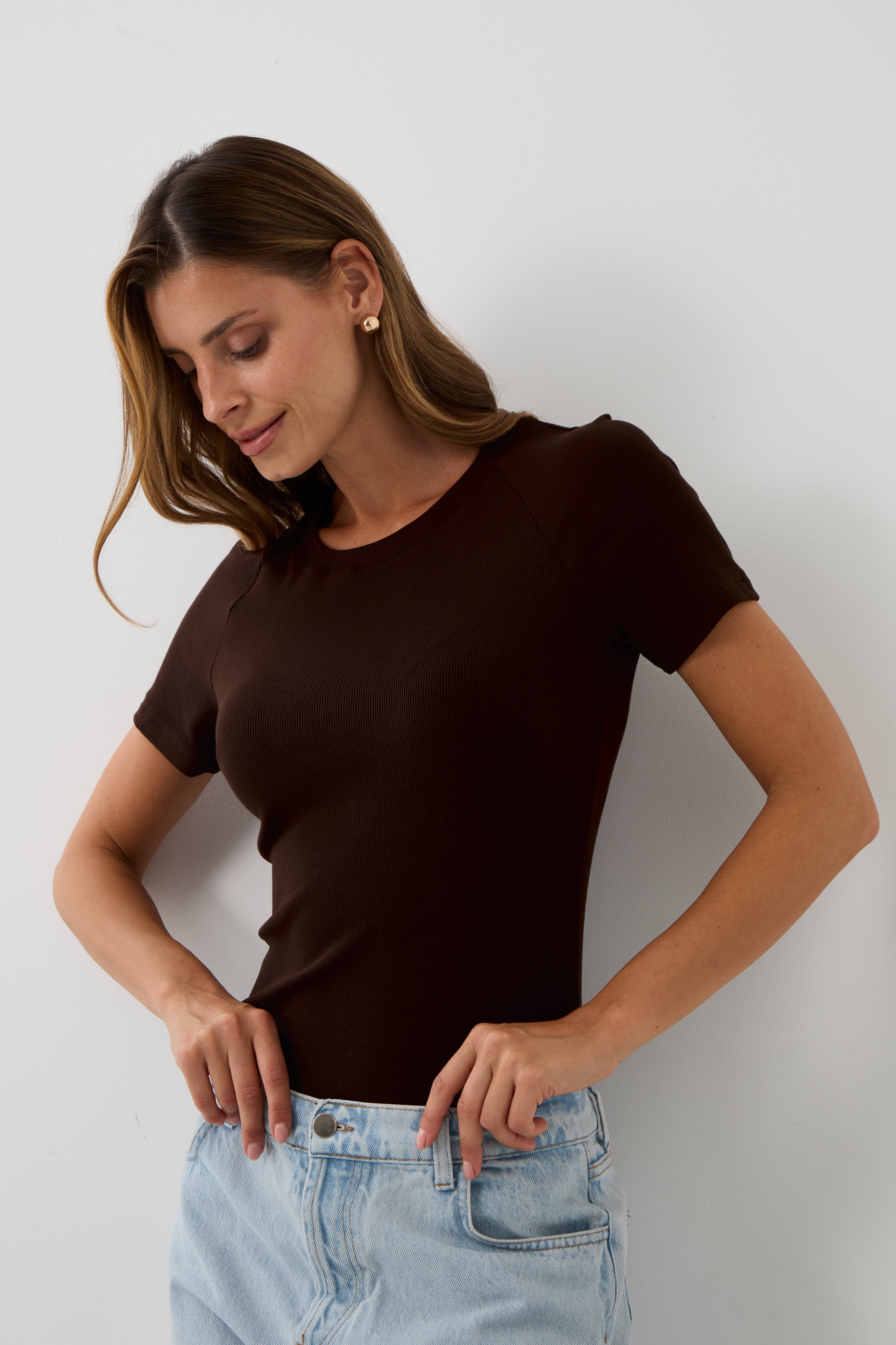 Blouse SAWCIA WITH SHORT SLEEVE roast coffee