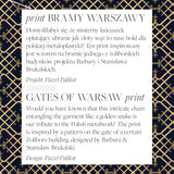 Elegancki wzór Bramy Warszawy – złoty, geometryczny print inspirowany polską metaloplastyką i architekturą