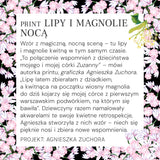 Wzór lipy i magnolii nocą – kwiaty w delikatnych odcieniach różu i białego na czarnym tle