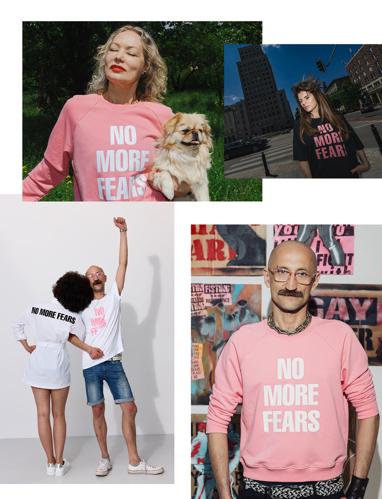 Modne bluzy i koszulki z napisem NO MORE FEARS, stylowa odzież damska i męska, self-care fashion