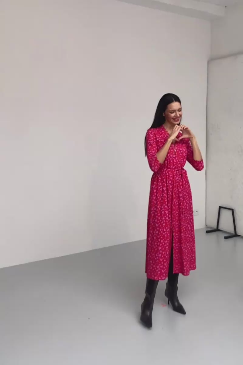 LIBERTY DRESS print Risk. follow your heart fuksja