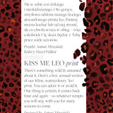 Czerwony print KISS ME LEO – dziki, akwarelowy wzór leopardi, projekt Antoni Mroziński, kolory Paweł Palikot